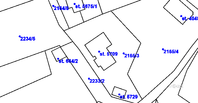 Parcela st. 5709 v KÚ Hranice, Katastrální mapa