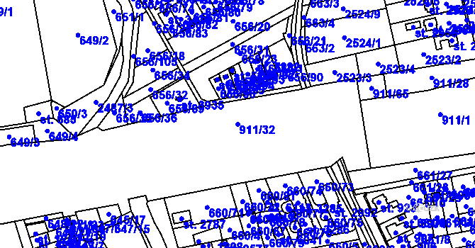 Parcela st. 911/32 v KÚ Hranice, Katastrální mapa