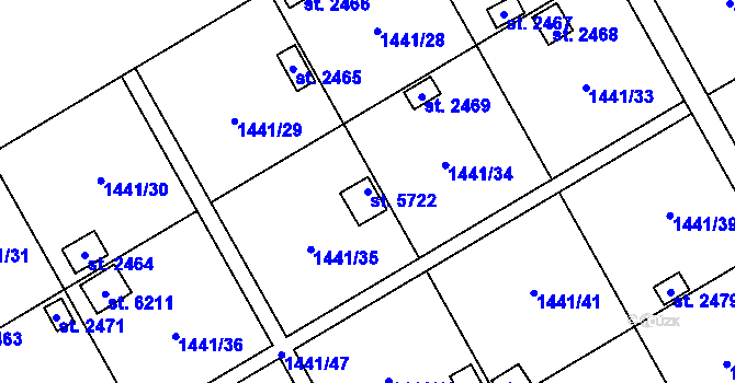 Parcela st. 5722 v KÚ Hranice, Katastrální mapa