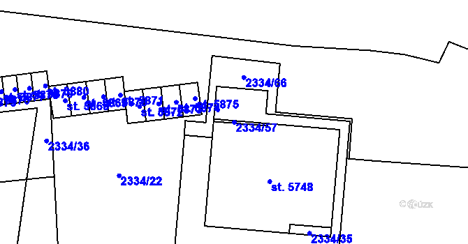 Parcela st. 2334/57 v KÚ Hranice, Katastrální mapa
