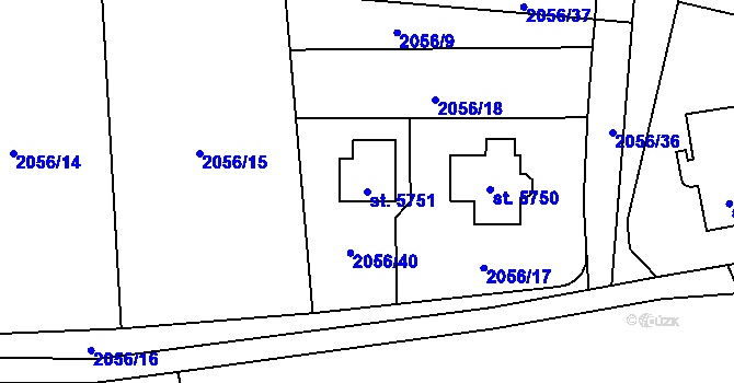 Parcela st. 5751 v KÚ Hranice, Katastrální mapa