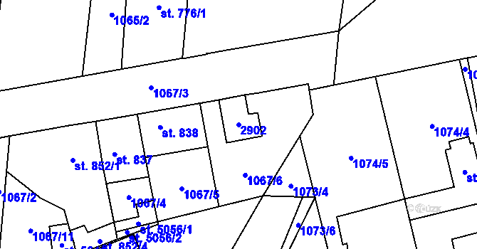 Parcela st. 2902 v KÚ Hranice, Katastrální mapa