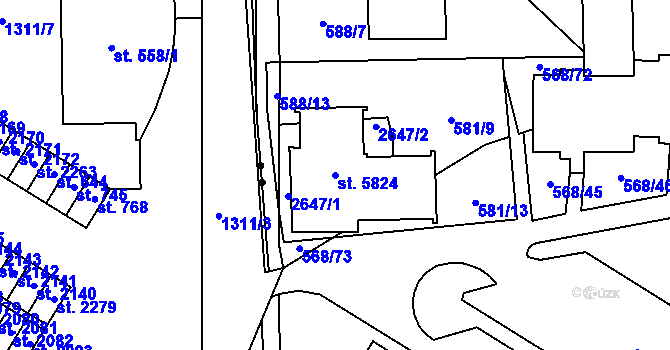 Parcela st. 5824 v KÚ Hranice, Katastrální mapa