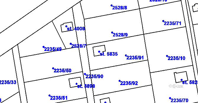 Parcela st. 5835 v KÚ Hranice, Katastrální mapa