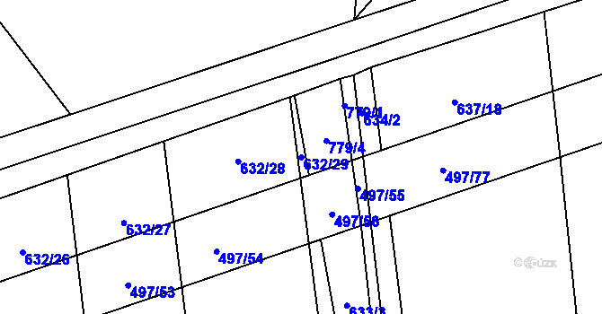 Parcela st. 632/29 v KÚ Hranice u Nových Hradů, Katastrální mapa