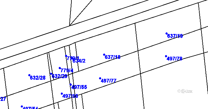 Parcela st. 637/18 v KÚ Hranice u Nových Hradů, Katastrální mapa