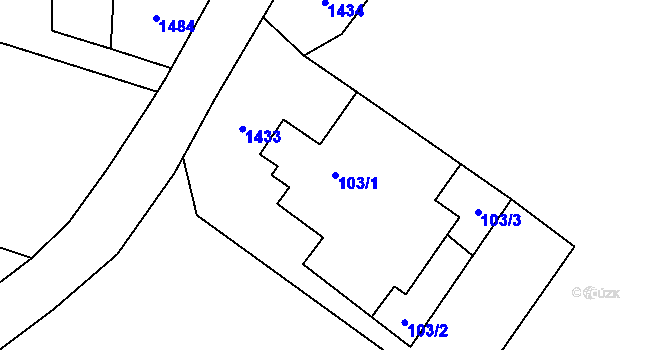 Parcela st. 103/1 v KÚ Hranice u Nových Hradů, Katastrální mapa