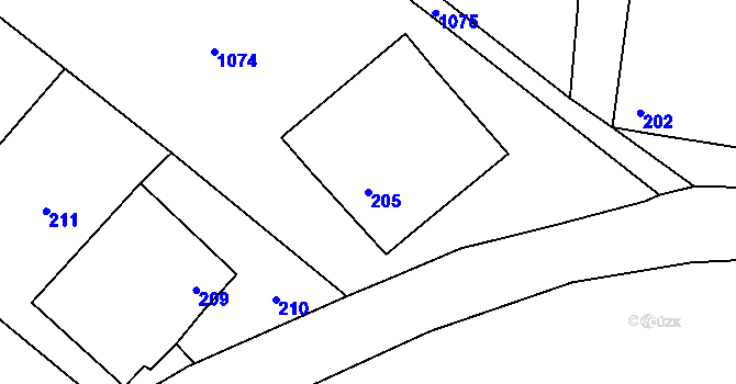 Parcela st. 205 v KÚ Hranice u Nových Hradů, Katastrální mapa