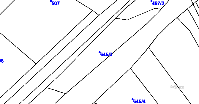 Parcela st. 645/3 v KÚ Hranice u Nových Hradů, Katastrální mapa