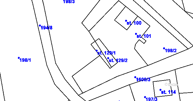 Parcela st. 129/1 v KÚ Hraničné Petrovice, Katastrální mapa