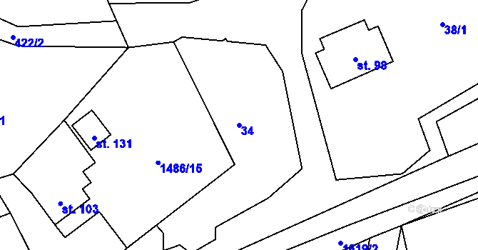 Parcela st. 34 v KÚ Hraničné Petrovice, Katastrální mapa