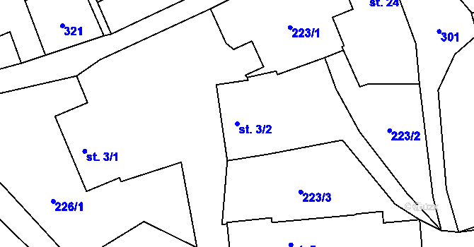 Parcela st. 3/2 v KÚ Hrazánky, Katastrální mapa