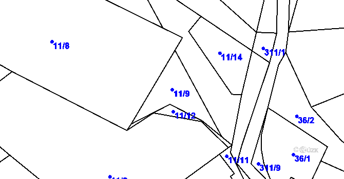 Parcela st. 11/9 v KÚ Hrazánky, Katastrální mapa