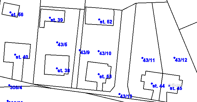 Parcela st. 43/10 v KÚ Hrazánky, Katastrální mapa