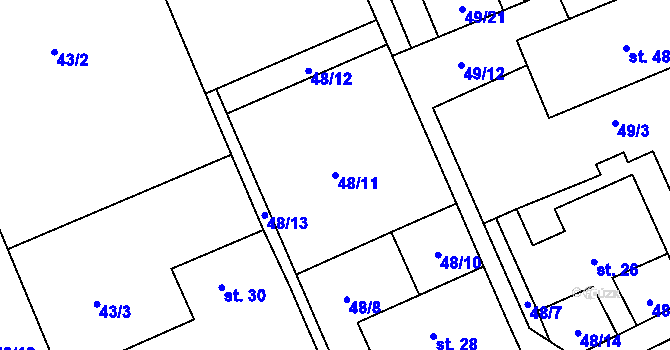 Parcela st. 48/11 v KÚ Hrazánky, Katastrální mapa