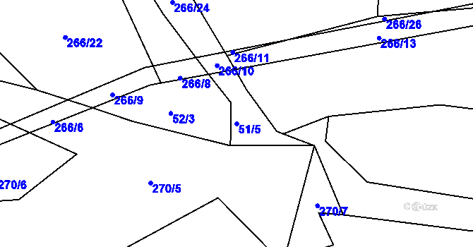 Parcela st. 51/5 v KÚ Hrazany, Katastrální mapa