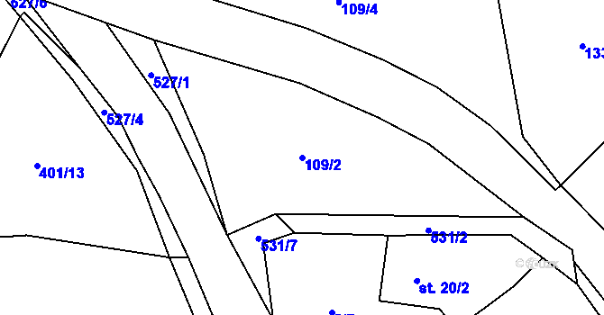 Parcela st. 109/2 v KÚ Hrazany, Katastrální mapa