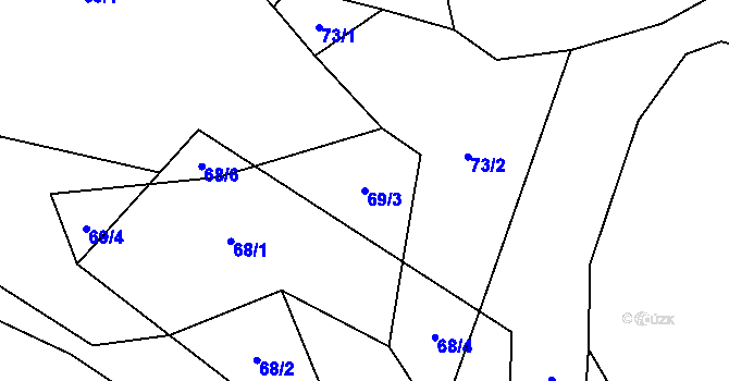 Parcela st. 69/3 v KÚ Hrazany, Katastrální mapa