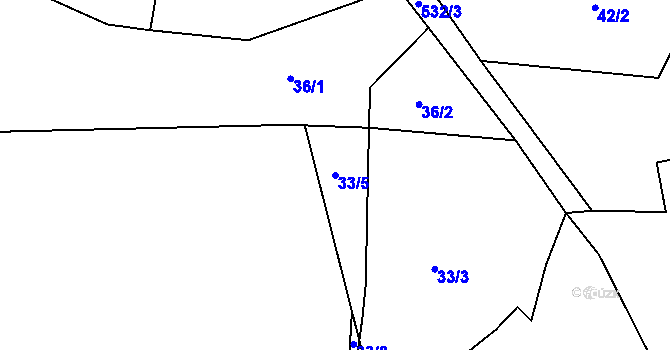 Parcela st. 33/5 v KÚ Hrazany, Katastrální mapa