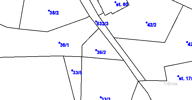 Parcela st. 36/2 v KÚ Hrazany, Katastrální mapa