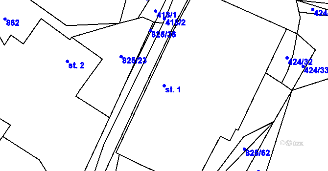 Parcela st. 1 v KÚ Hrbov, Katastrální mapa