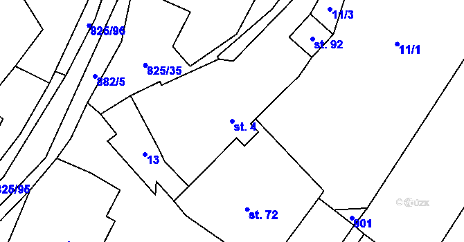 Parcela st. 4 v KÚ Hrbov, Katastrální mapa
