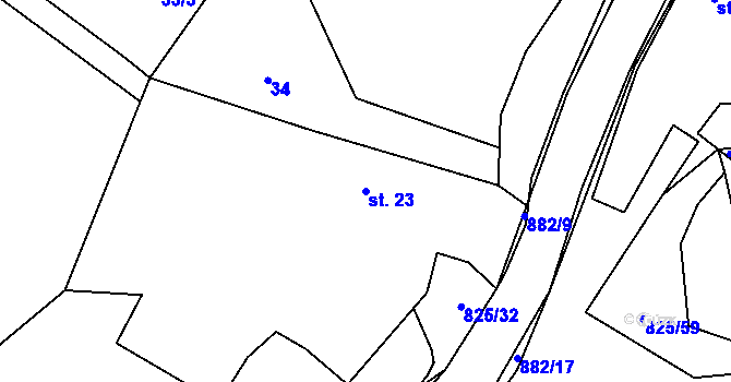 Parcela st. 23 v KÚ Hrbov, Katastrální mapa