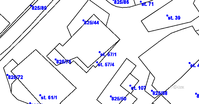 Parcela st. 57/1 v KÚ Hrbov, Katastrální mapa