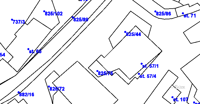 Parcela st. 57/2 v KÚ Hrbov, Katastrální mapa