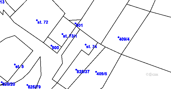 Parcela st. 74 v KÚ Hrbov, Katastrální mapa