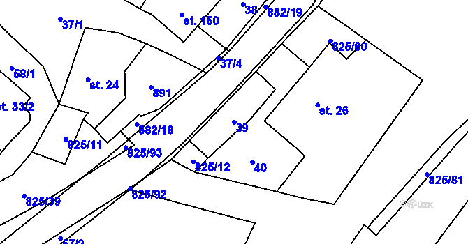 Parcela st. 39 v KÚ Hrbov, Katastrální mapa