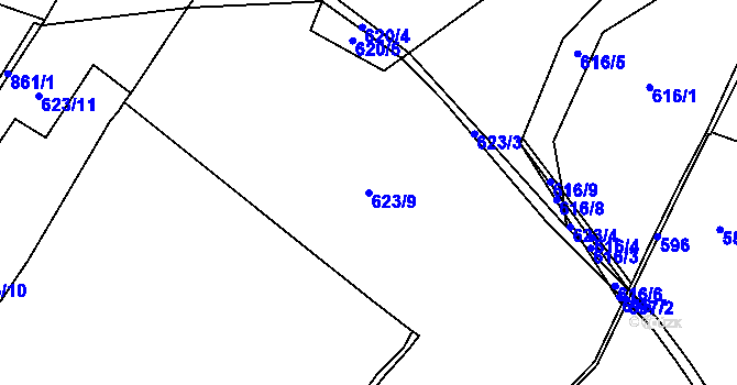 Parcela st. 623/9 v KÚ Hrbov, Katastrální mapa