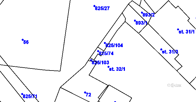 Parcela st. 825/74 v KÚ Hrbov, Katastrální mapa