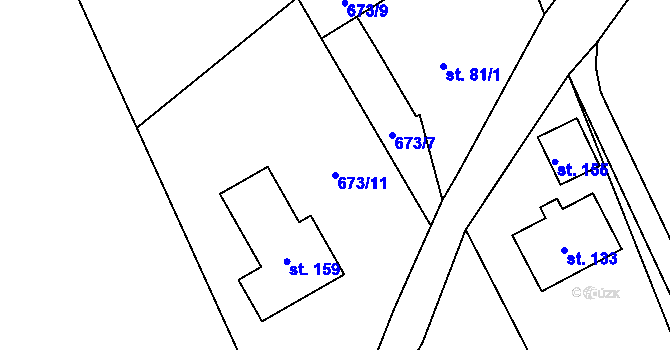 Parcela st. 673/11 v KÚ Hrbov, Katastrální mapa