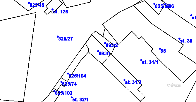 Parcela st. 893/1 v KÚ Hrbov, Katastrální mapa