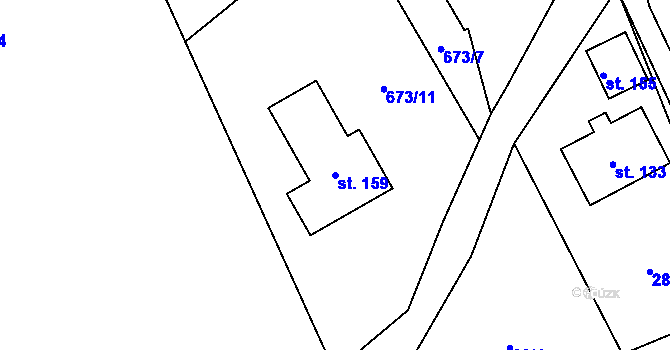 Parcela st. 159 v KÚ Hrbov, Katastrální mapa