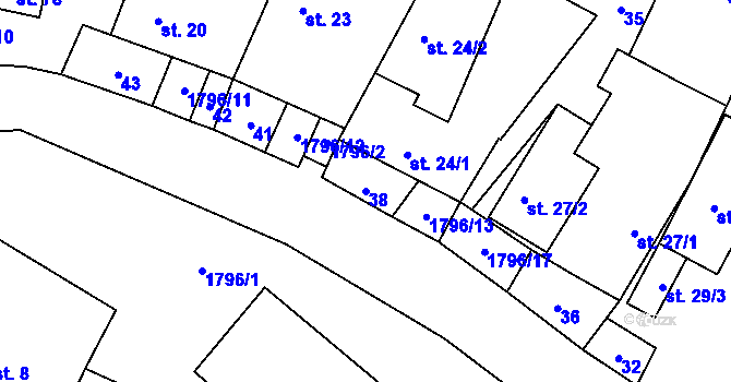 Parcela st. 38 v KÚ Hrbov u Velkého Meziříčí, Katastrální mapa