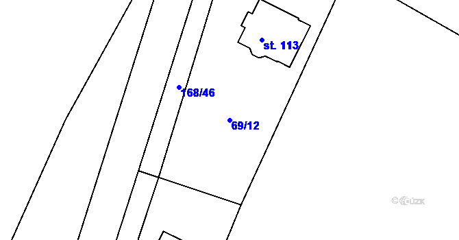 Parcela st. 69/12 v KÚ Hrbov u Velkého Meziříčí, Katastrální mapa