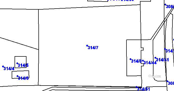 Parcela st. 314/7 v KÚ Hrbovice, Katastrální mapa