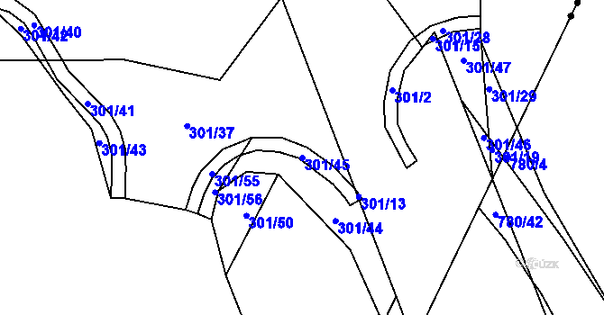 Parcela st. 301/45 v KÚ Hrbovice, Katastrální mapa