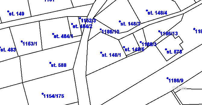 Parcela st. 148/1 v KÚ Hrčava, Katastrální mapa