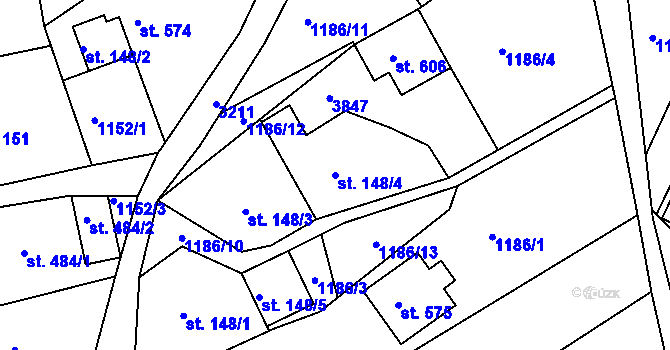 Parcela st. 148/4 v KÚ Hrčava, Katastrální mapa