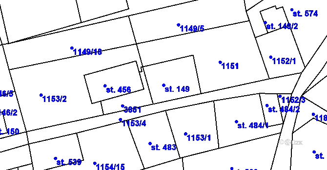 Parcela st. 149 v KÚ Hrčava, Katastrální mapa