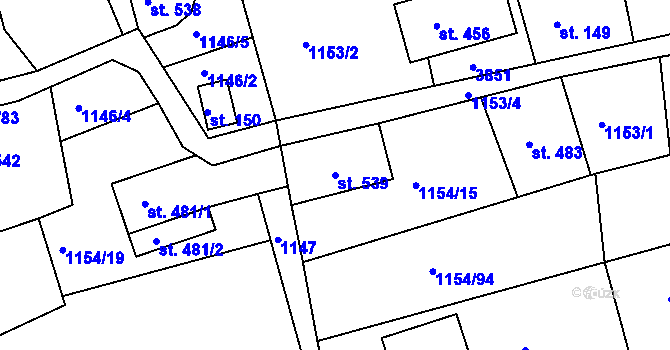 Parcela st. 539 v KÚ Hrčava, Katastrální mapa