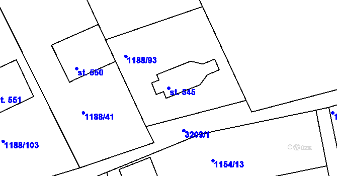 Parcela st. 545 v KÚ Hrčava, Katastrální mapa