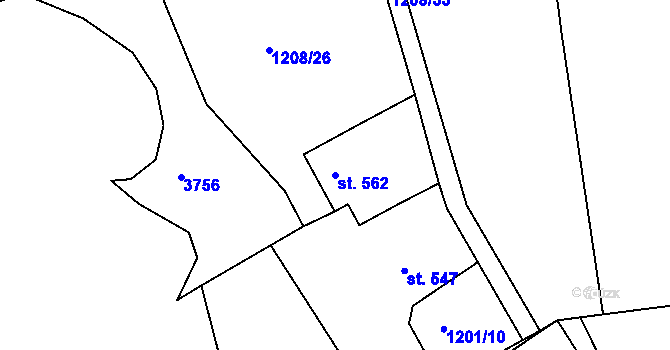 Parcela st. 562 v KÚ Hrčava, Katastrální mapa