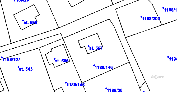 Parcela st. 567 v KÚ Hrčava, Katastrální mapa