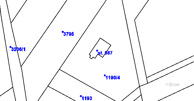 Parcela st. 587 v KÚ Hrčava, Katastrální mapa
