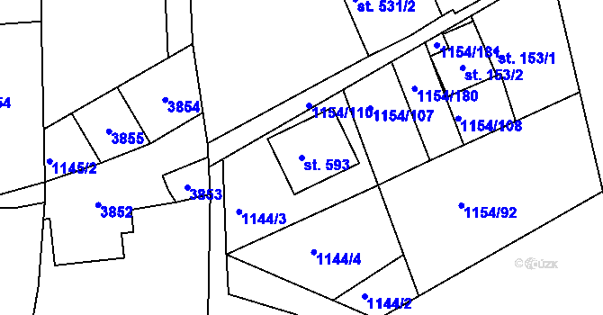 Parcela st. 593 v KÚ Hrčava, Katastrální mapa