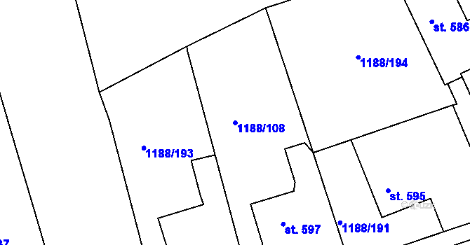 Parcela st. 1188/108 v KÚ Hrčava, Katastrální mapa